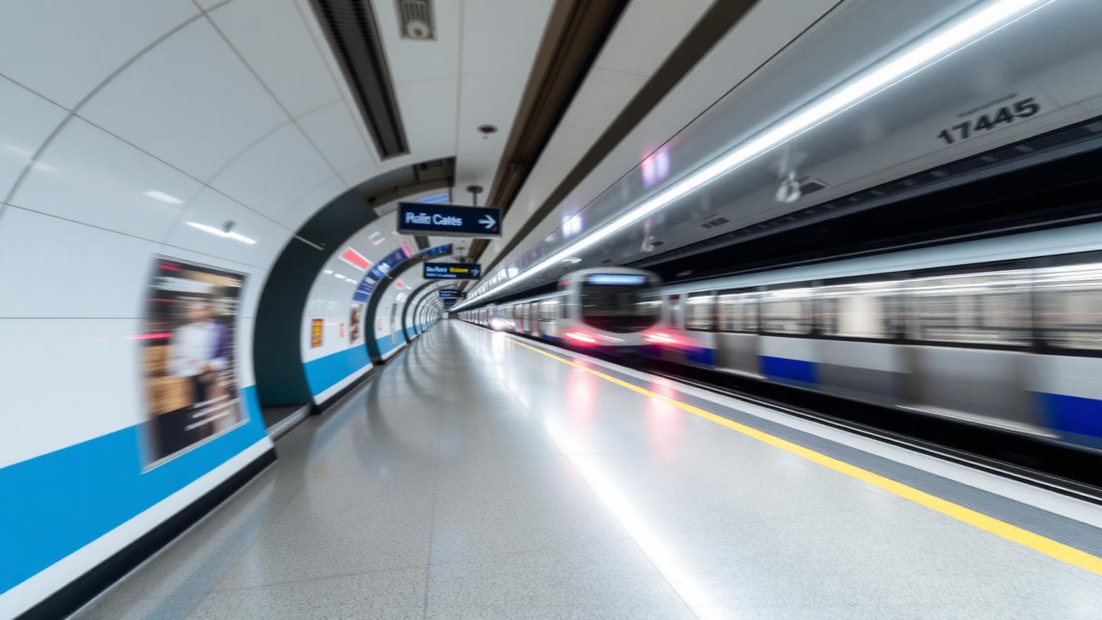 Metro platform with a train arriving